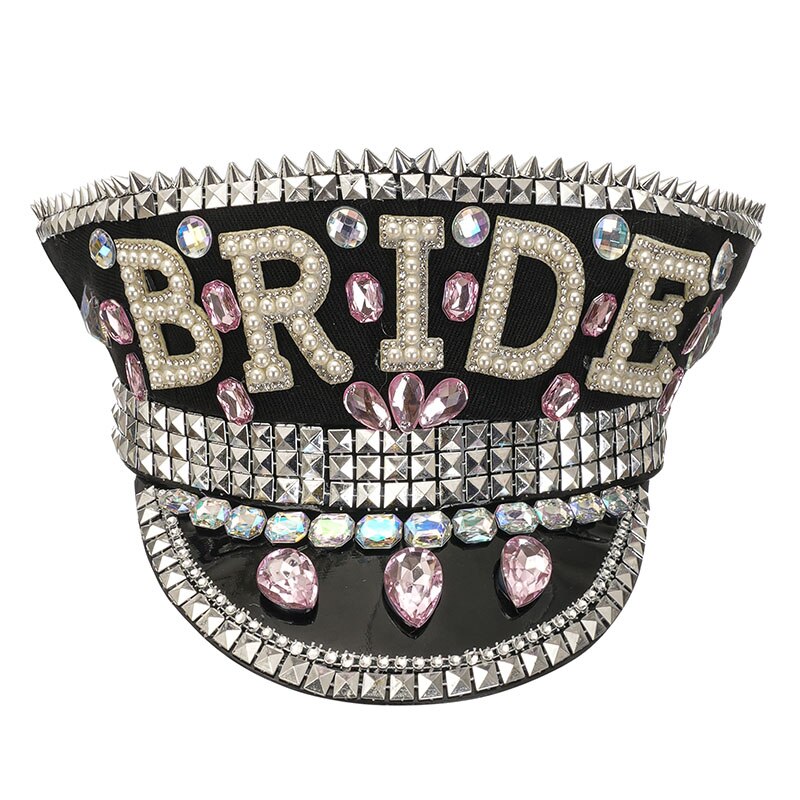 Handmade Sequined & Beaded White Luxury Rhinestone Bridal Hat Wedding Accessories Women Gothic Rave Party Club Wear Cosplay Prop