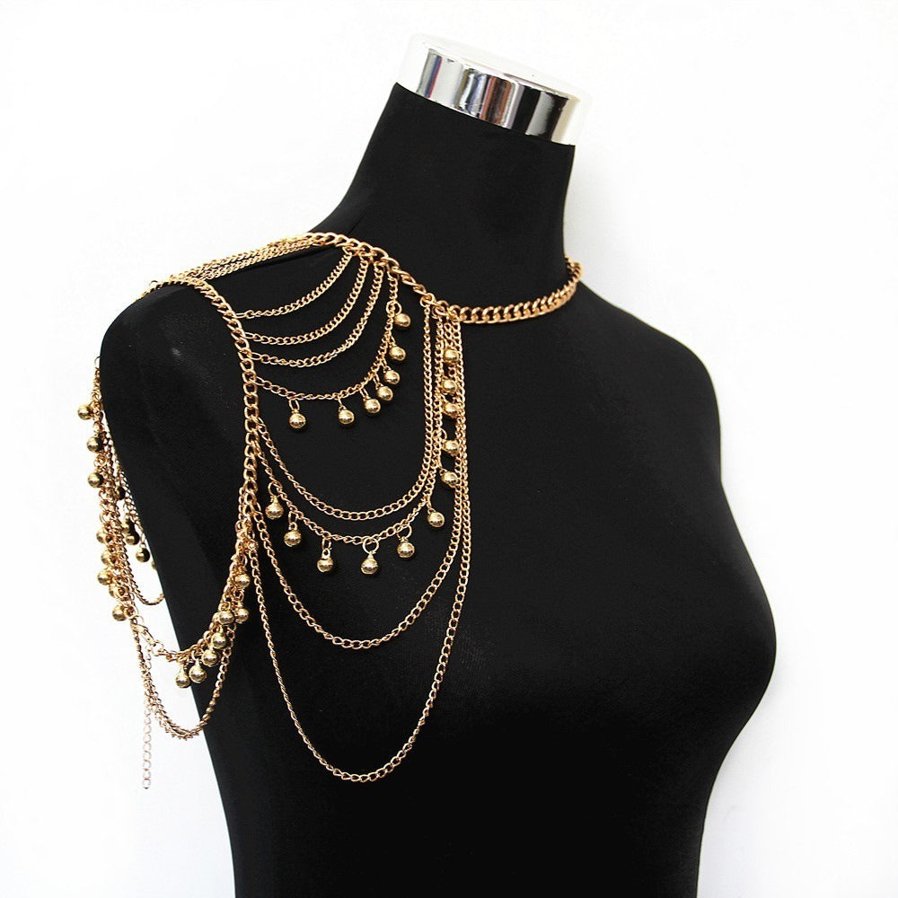 Street photo fashion multi-layer sexy tassel ball shoulder chain body chain cross-border trend personalized clothing accessories