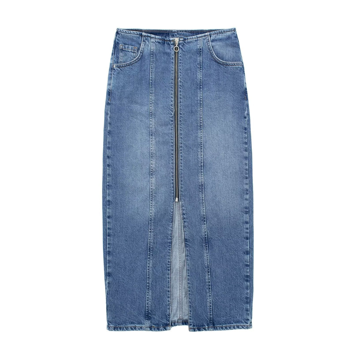 VGH Solid Patchwork Pockets Casual Denim Skirts For Women High Waist Spliced Zipper Split Bodycon Skirt Female Fashion Clothing