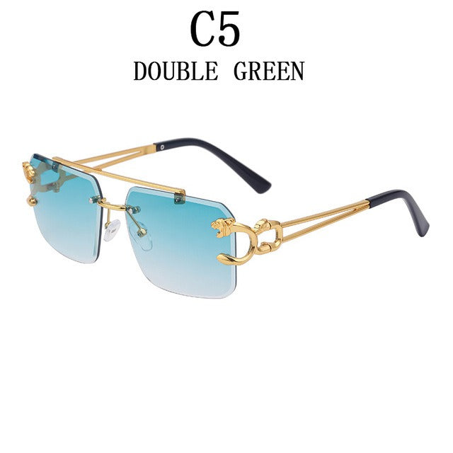 New Vintage Frameless Trimmed Metal Sunglasses for Men and Women Steampunk Personalized Gold Tiger Head Sunglasses