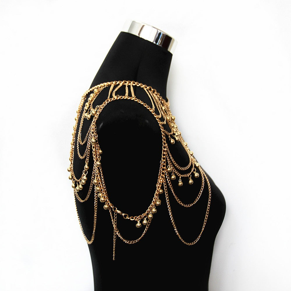 Street photo fashion multi-layer sexy tassel ball shoulder chain body chain cross-border trend personalized clothing accessories