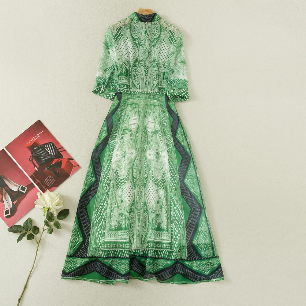 Fashion Floral Print Button Up Shirt Dress Vintage Elegant Summer Midi Long A Line Dress