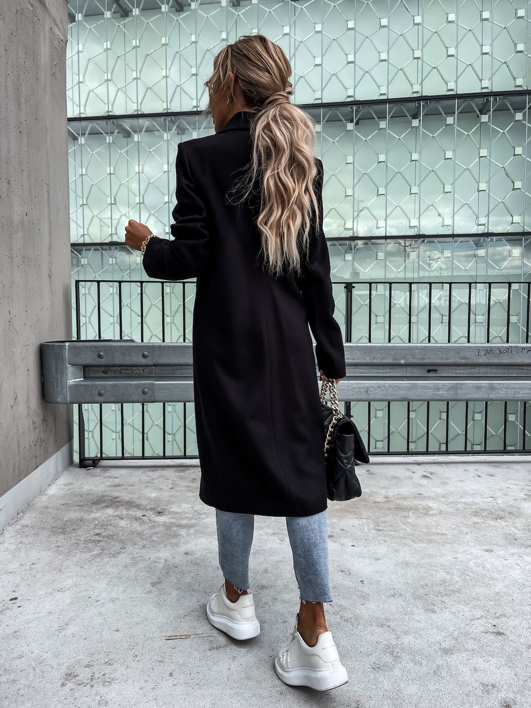 Hot selling autumn and winter color lapel, medium length button down woolen coat, outerwear for women