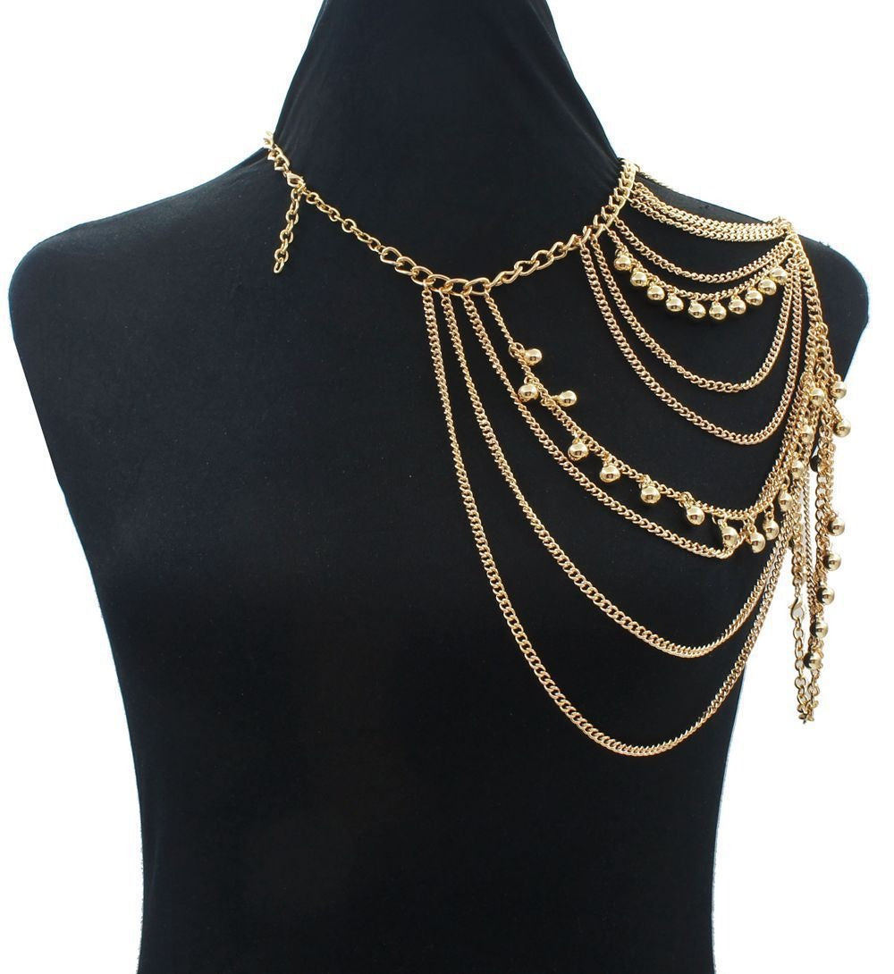 Street photo fashion multi-layer sexy tassel ball shoulder chain body chain cross-border trend personalized clothing accessories