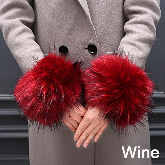 Warmer Faux Fur Plush Windproof cuff sleeve Wrist sleeve winter women Wristband Arms Gloves Accessories