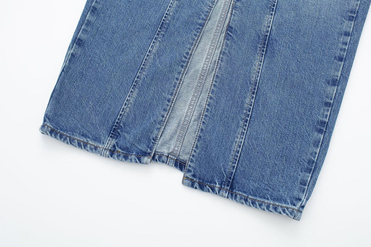 VGH Solid Patchwork Pockets Casual Denim Skirts For Women High Waist Spliced Zipper Split Bodycon Skirt Female Fashion Clothing