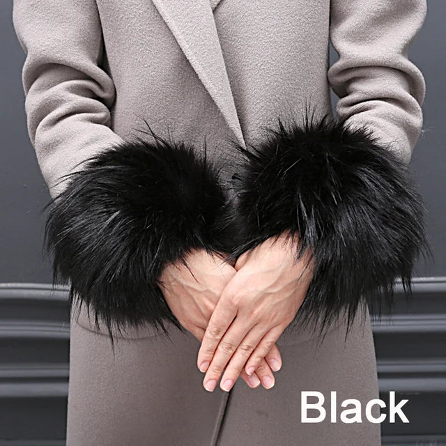 Warmer Faux Fur Plush Windproof cuff sleeve Wrist sleeve winter women Wristband Arms Gloves Accessories