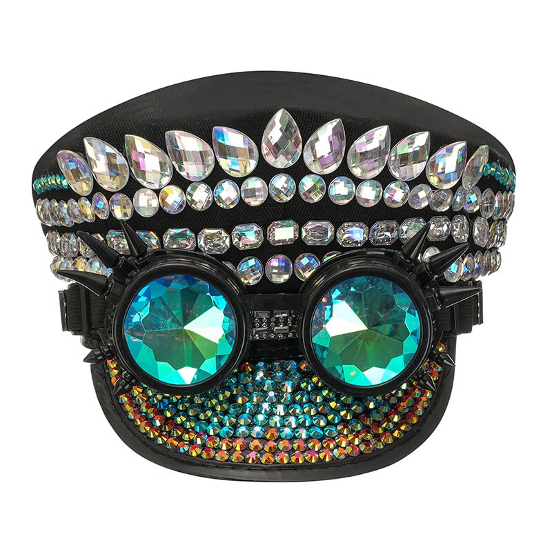 Handmade Sequined & Beaded White Luxury Rhinestone Bridal Hat Wedding Accessories Women Gothic Rave Party Club Wear Cosplay Prop