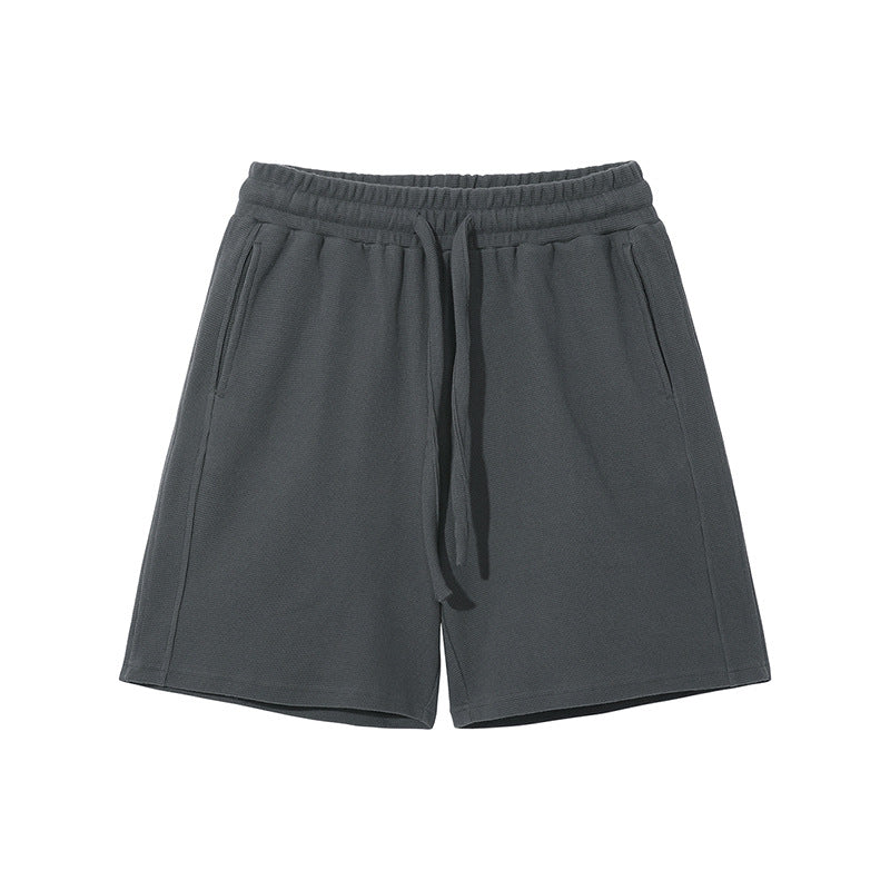Mens and Womens High End Breathable Diamond Pattern Waffle Shorts Set Loose Casual Top Wide Leg Shorts Set