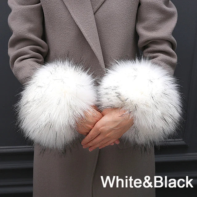 Warmer Faux Fur Plush Windproof cuff sleeve Wrist sleeve winter women Wristband Arms Gloves Accessories