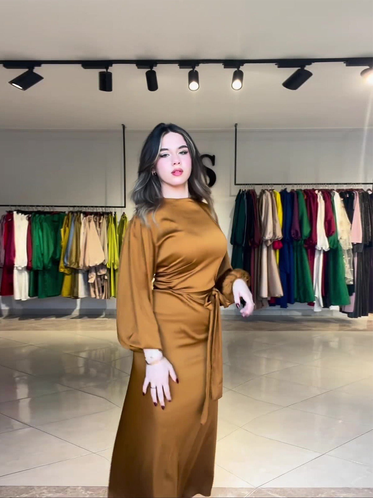 Small group slim fit autumn new women's clothing satin simulation silk dress long skirt