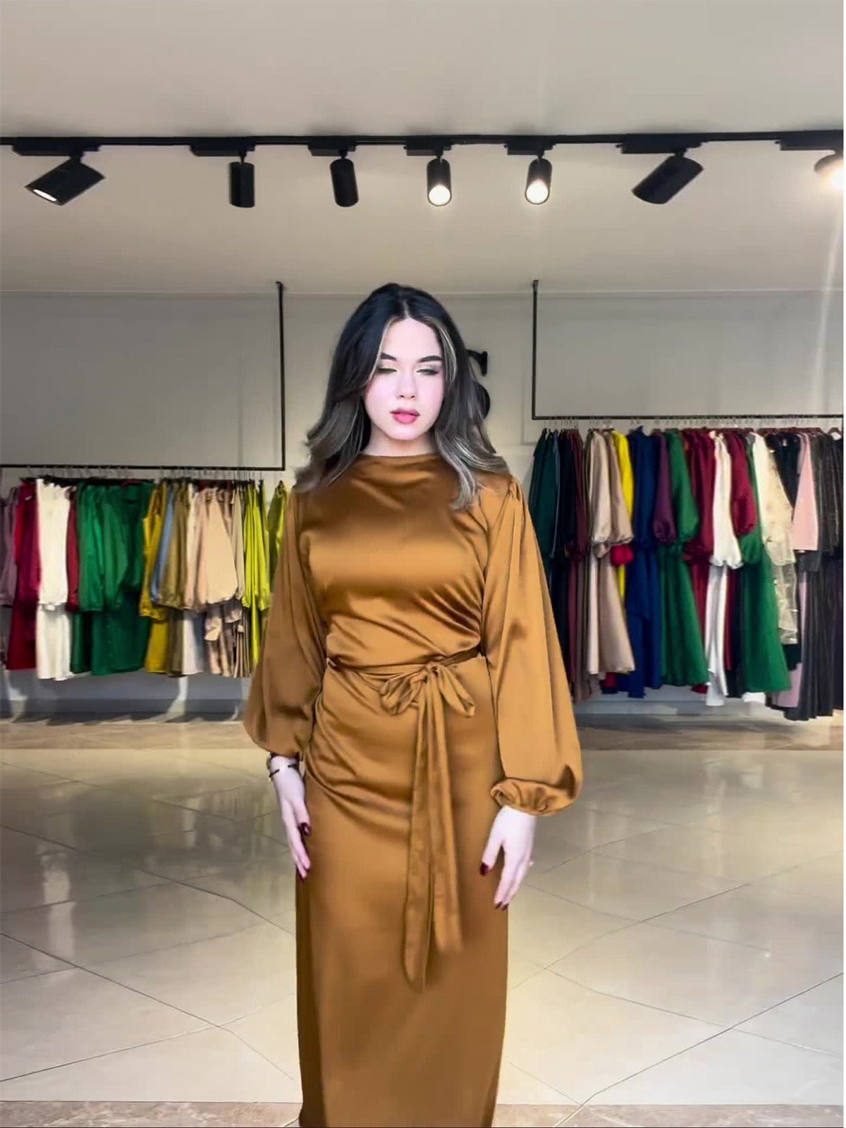 Small group slim fit autumn new women's clothing satin simulation silk dress long skirt