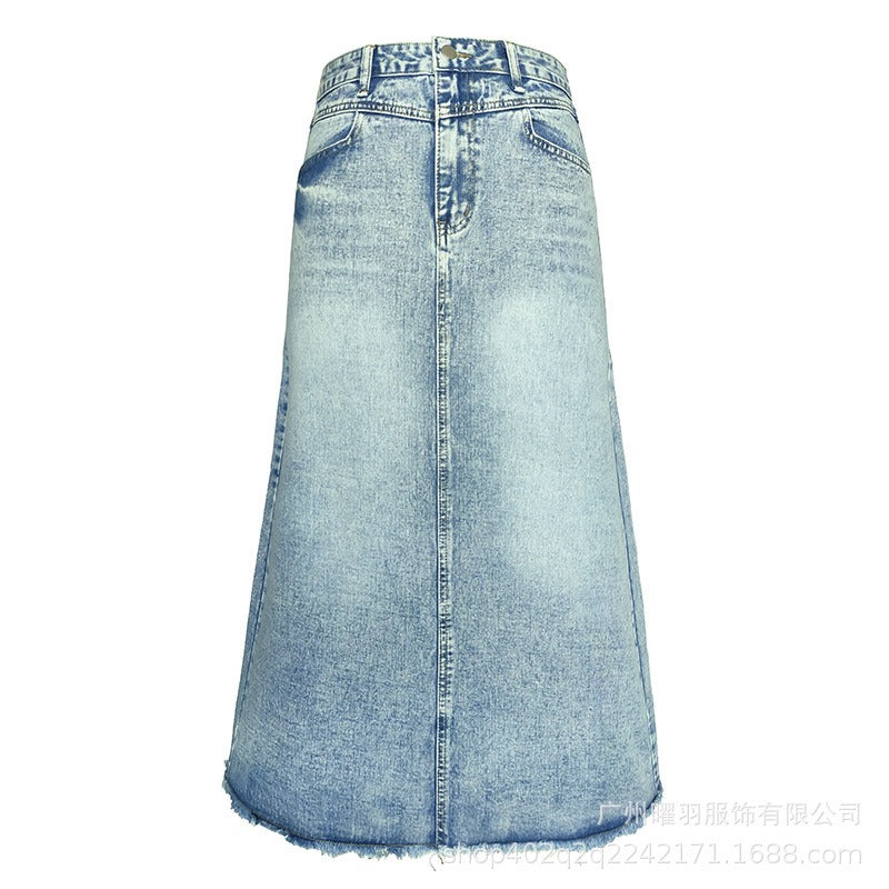 Vintage Denim Skirt Women's A-line  Spring Dress New Retro Blue High Waist Slim Mid Length Dress Skirt Street Women Dresses