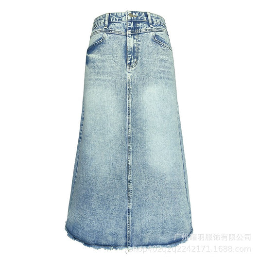 Vintage Denim Skirt Women's A-line  Spring Dress New Retro Blue High Waist Slim Mid Length Dress Skirt Street Women Dresses