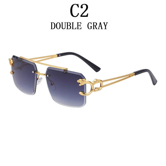 New Vintage Frameless Trimmed Metal Sunglasses for Men and Women Steampunk Personalized Gold Tiger Head Sunglasses