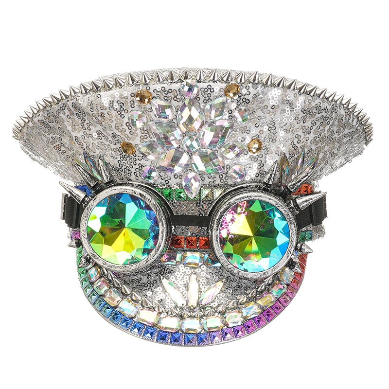 Handmade Sequined & Beaded White Luxury Rhinestone Bridal Hat Wedding Accessories Women Gothic Rave Party Club Wear Cosplay Prop