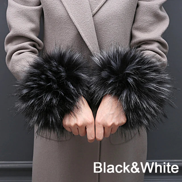 Warmer Faux Fur Plush Windproof cuff sleeve Wrist sleeve winter women Wristband Arms Gloves Accessories