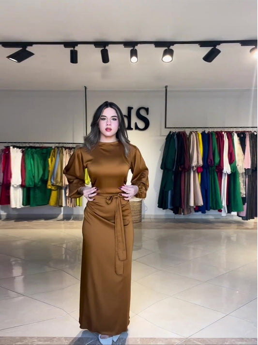 Small group slim fit autumn new women's clothing satin simulation silk dress long skirt