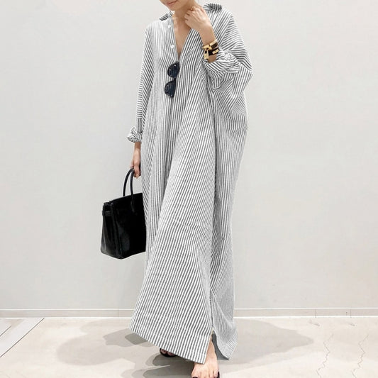 Summer New Dresses for Woman Fashion Striped Cardigan Loose Large Casual Temperament Commuter Irregular Women's Long Dress Tops