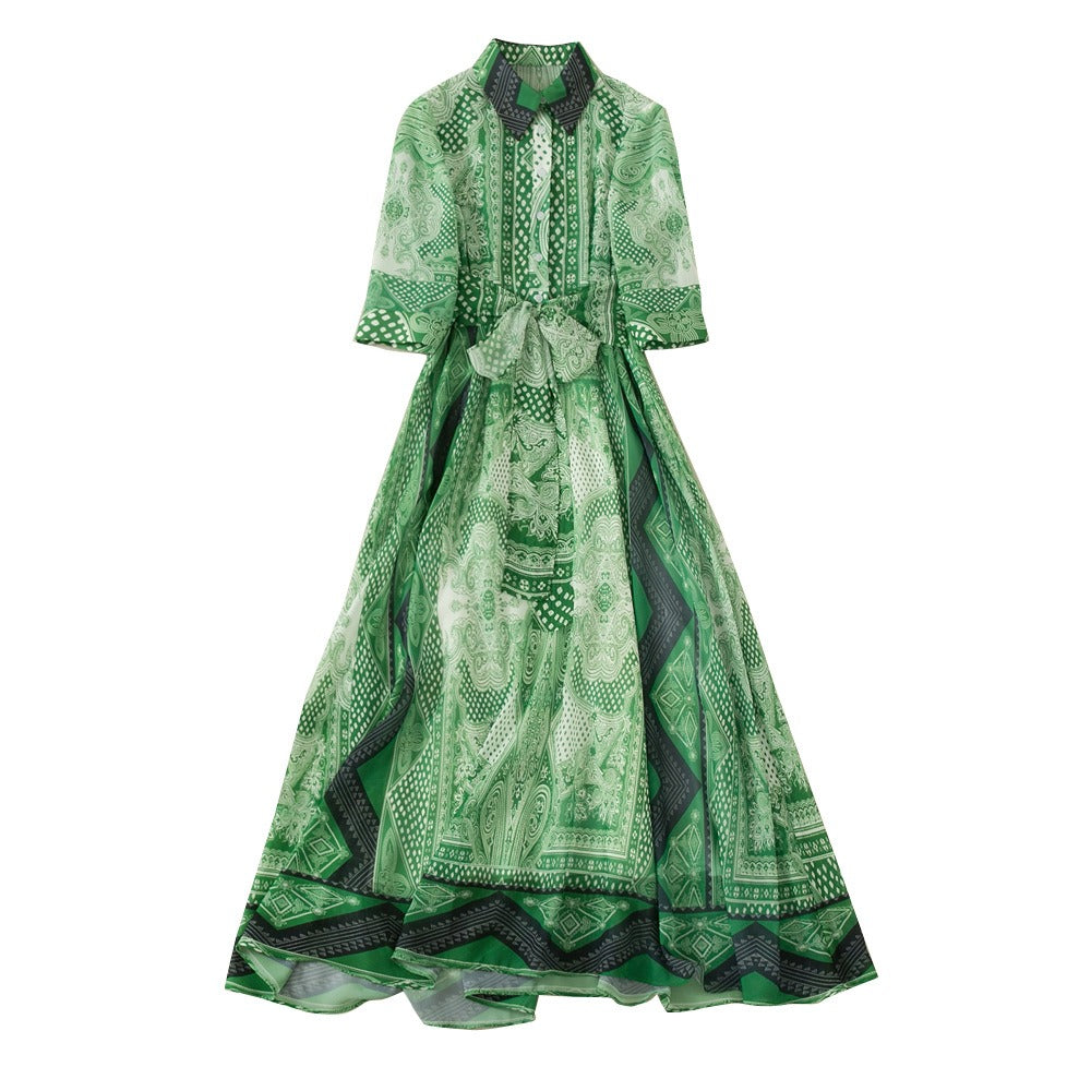 Fashion Floral Print Button Up Shirt Dress Vintage Elegant Summer Midi Long A Line Dress