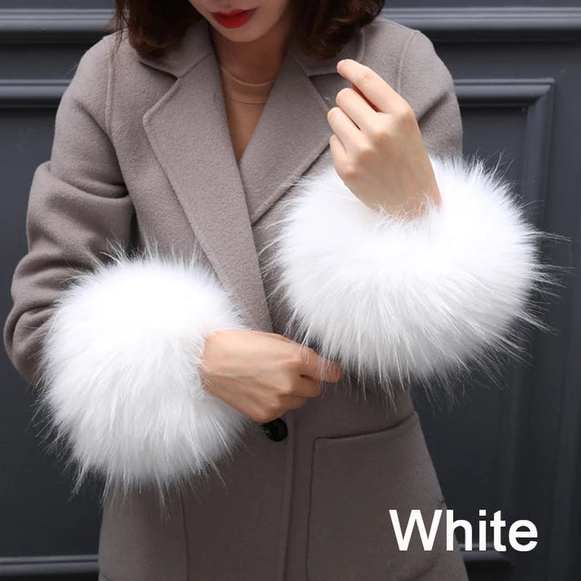Warmer Faux Fur Plush Windproof cuff sleeve Wrist sleeve winter women Wristband Arms Gloves Accessories