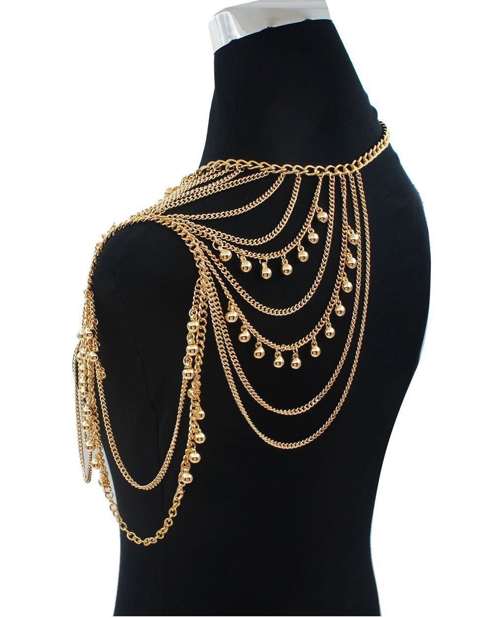 Street photo fashion multi-layer sexy tassel ball shoulder chain body chain cross-border trend personalized clothing accessories