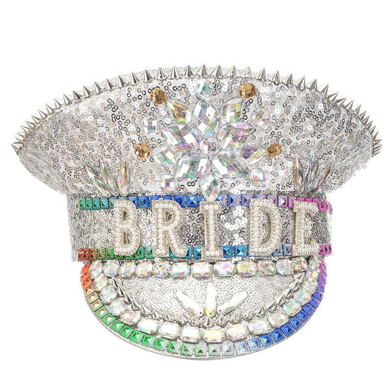 Handmade Sequined & Beaded White Luxury Rhinestone Bridal Hat Wedding Accessories Women Gothic Rave Party Club Wear Cosplay Prop