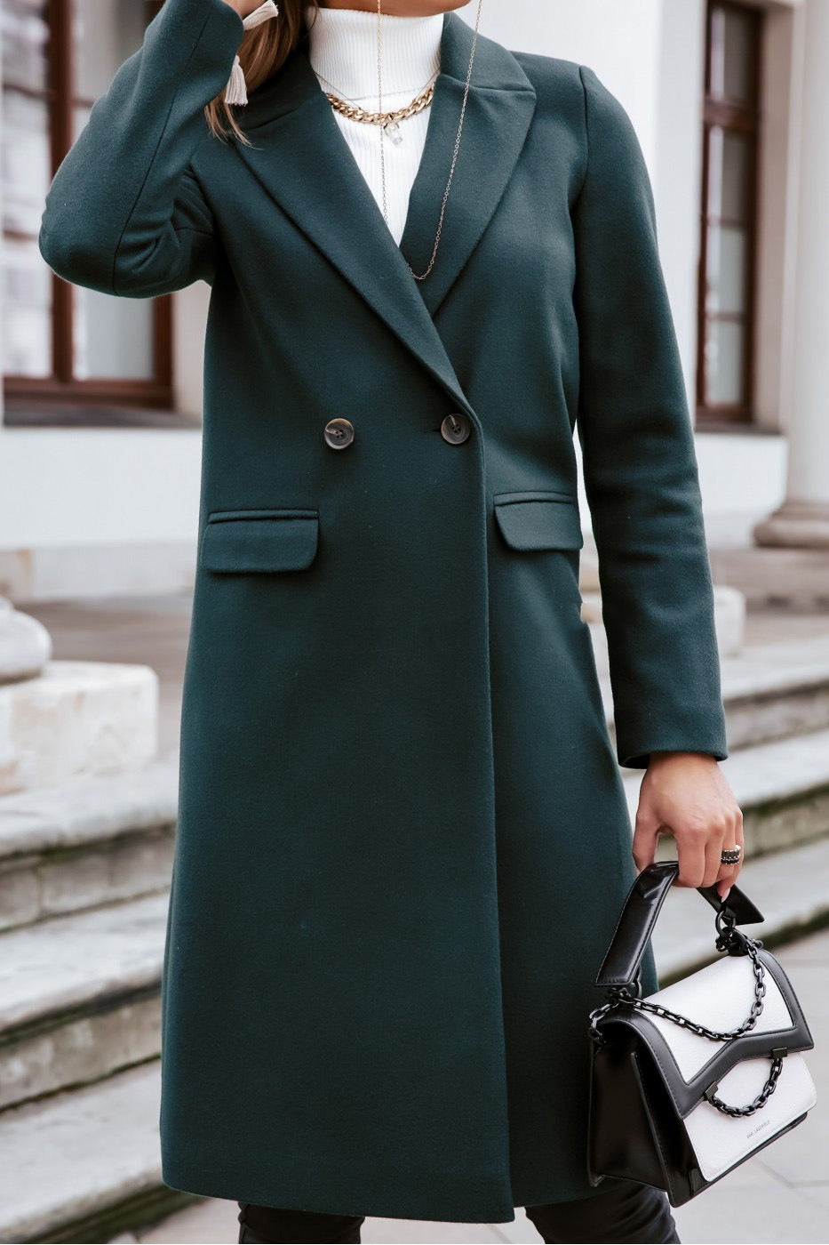Hot selling autumn and winter color lapel, medium length button down woolen coat, outerwear for women