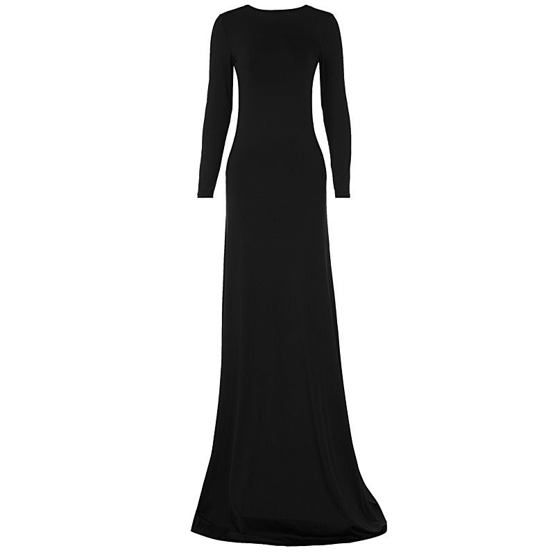 European and American style women's clothing hot selling fashion sexy backless long sleeved floor sweeping dress long skirt