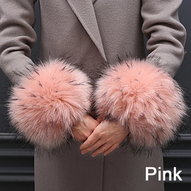 Warmer Faux Fur Plush Windproof cuff sleeve Wrist sleeve winter women Wristband Arms Gloves Accessories