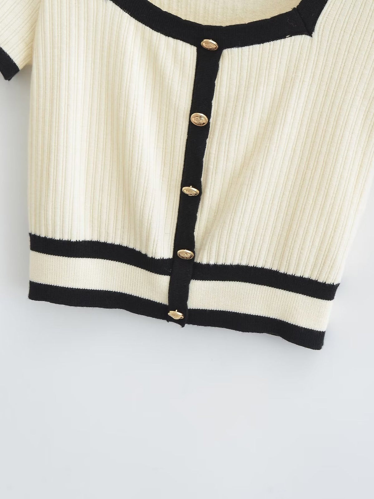 European and American Spring New Tight U Neck Short Sleeve Thin Knitted Cardigan T Shirt