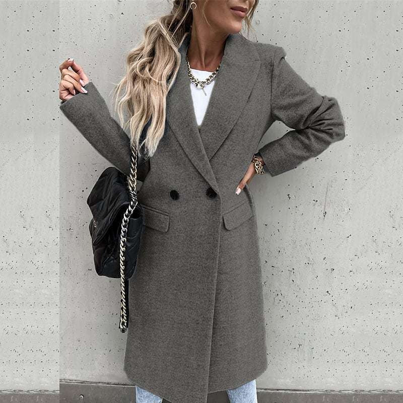 Hot selling autumn and winter color lapel, medium length button down woolen coat, outerwear for women